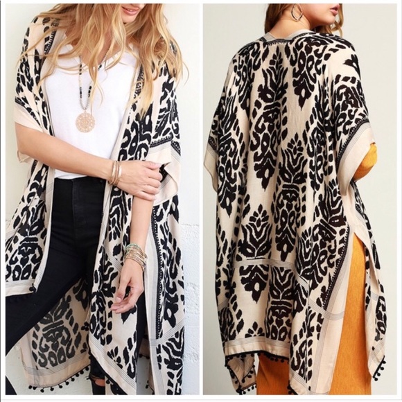 CLEARANCE ‼️LEOPARD DETAIL BLACK IVORY - Kimono - Picture 2 of 6